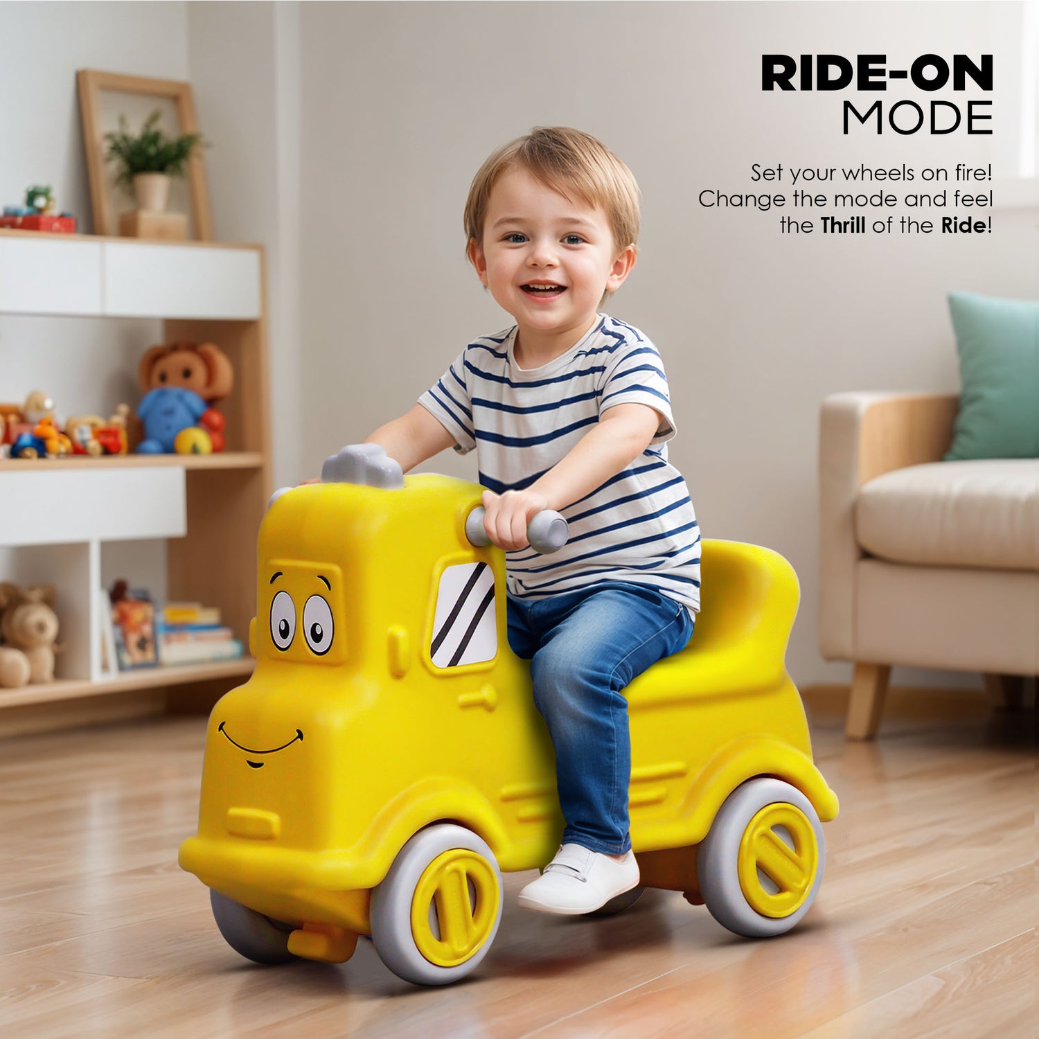 Rock N Ride 3 in 1 Baby Push Ride-On Car - Yellow