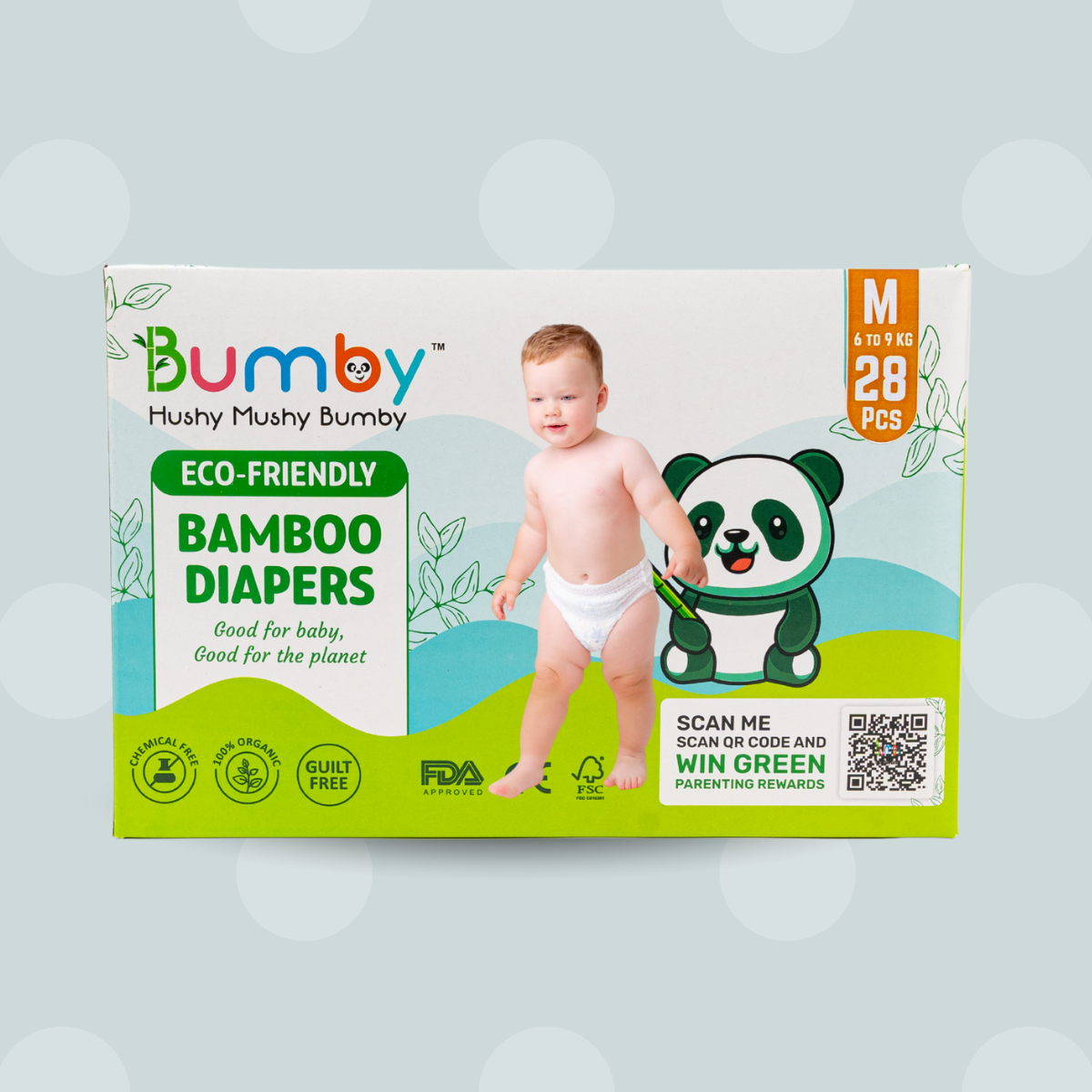 Bumby Organic Bamboo Diapers for Babies - 6 to 9 Kg - Medium