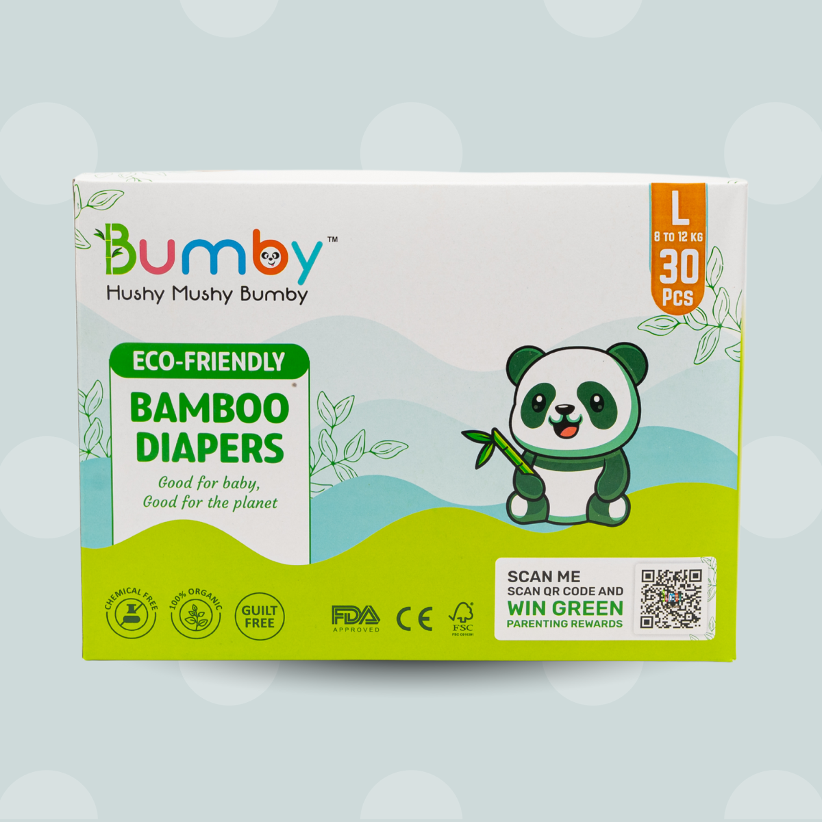 Bumby Organic Bamboo Diapers for Babies - 8 to 12 Kg - Large