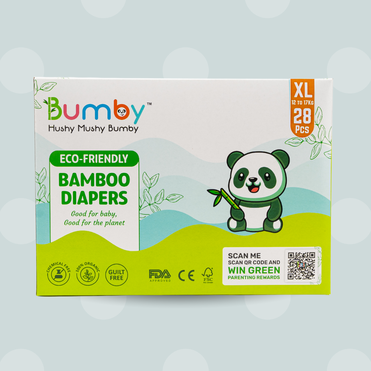 Bumby Organic Bamboo Diapers for Babies - 12 to 17 Kg - XL
