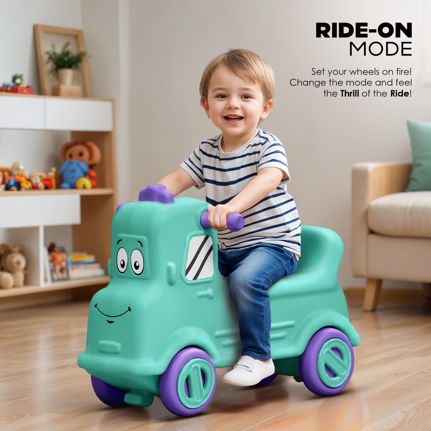 Rock N Ride 3 in 1 Baby Push Ride-On Car - Blue